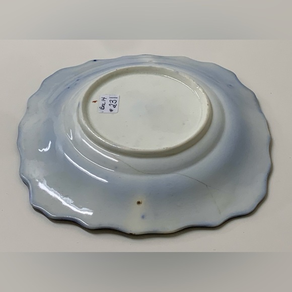 19th Century Gaudy Welsh Ironstone Banana Flow Blue Square Scalloped Plate - Picture 10 of 12